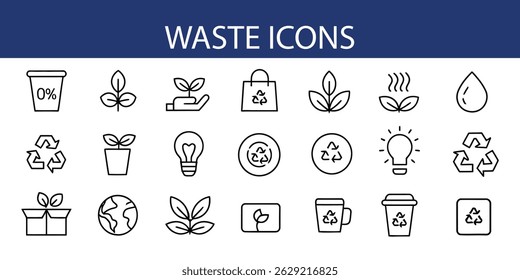 Zero Waste Icons Set bin, compost, Eco Friendly.