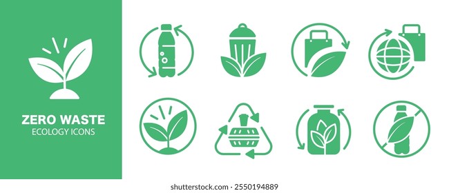 Zero Waste icons Set: Minimalist Green Badges Design for Environmental Awareness in a vector