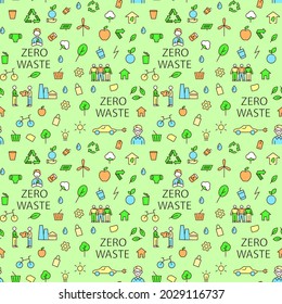 Zero waste idea vector color icon. Earth pollution. Save the planet. Go green. Conceptual seamless pattern with flat line illustrations. Vector isolated stock illustration