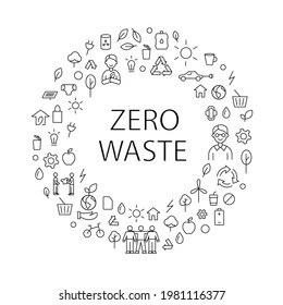 Zero waste idea vector icon. Earth pollution. Save the planet. Go green, Conceptual frame linear illustration. Vector isolated round illustration