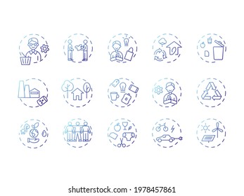 Zero waste idea vector icons set. Save the planet. Go green, Conceptual linear illustrations pack