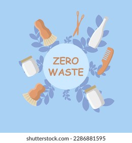 Zero waste infographic vector illustration. Environment care visualization with brush, jar, and bottle