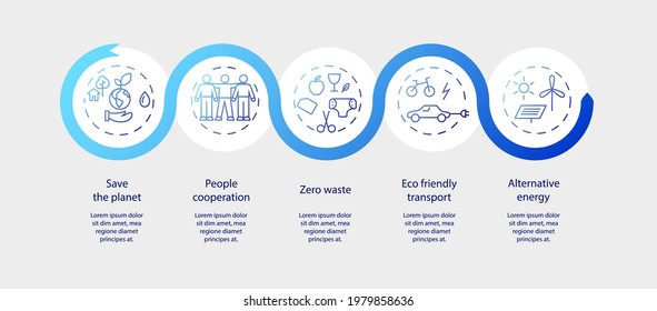 Zero waste infographic vector template. Eco friendly lifestyle visualization. Environment care. Presentation with 5 steps. Workflow timeline. Working process model with linear icons