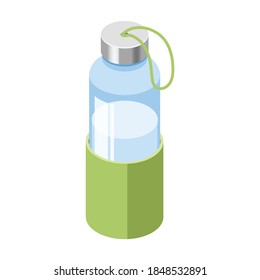 Zero Waste Isometric Composition With Personal Bottle Of Water Made From Eco Friendly Materials On Blank Background Vector Illustration
