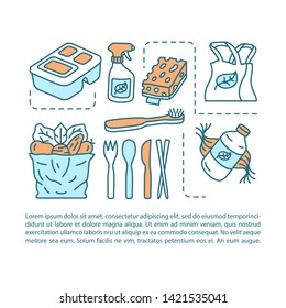 Zero waste kitchen, article page vector template. Brochure, magazine, booklet design element with linear icons and text boxes. Waste management. Print design. Concept illustrations with text space 