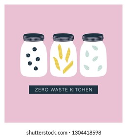 Zero Waste Kitchen Jars. Pantry Organisation. Vector Illustration