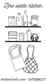 Zero waste kitchen objects set. hand drawn outline vector sketch illustration