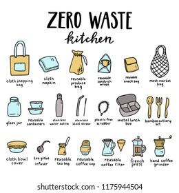 Zero waste. Kitchen products set. Vector illustration.