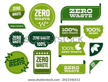 Zero waste label. Round eco recycle icons, green reduce reuse recycle circular economy badges. Environment protection vector stickers. Badges for bio products retail packing isolated set