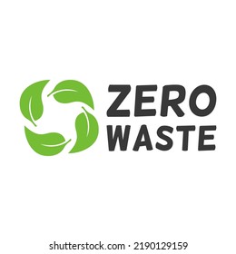 Zero waste labels flat icon. Green recycling arrows and leaves. Planet and ecological protection concept