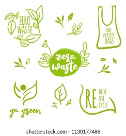 Zero waste lables collection. Eco lifestile. Save the planet concept. 