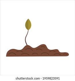 Zero waste, leaf growing out the ground isolated on a white background. Recycling of garbage, natural products, no plastic. Vector flat design. Vector illustration. Green Planet and waste recycling