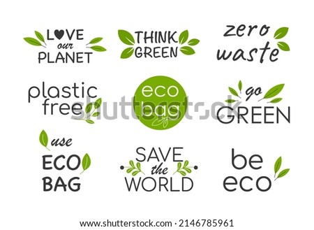 Zero waste lettering quotes set. Inspirational handwritten brush lettering.   Retail advertising. Organic design template. Typography for banners, badges, postcard, t-shirt, prints.