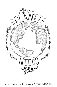 Zero waste life quote. Trendy hand drawn cute lettering in scandinavian simple style. Vector. Go green
