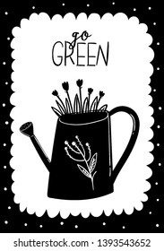 Zero waste life set. Glass jar and cutlery, eco grocery bag, toothbrush, natural cosmetic, menstrual cup, thermo mug. Vector. Trendy hand drawn black and white illustration in scandinavian style. 
