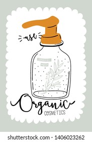 Zero waste life set. Glass jar and lunch box, eco bag, natural cosmetic, menstrual cup, thermo mug. Vector. Trendy hand drawn illustration in scandinavian style. 
