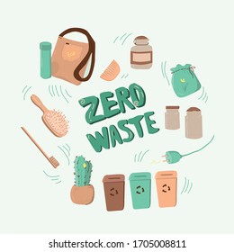 Zero waste life style vector set. Good for infographic poster or motivational card.Eco pack.