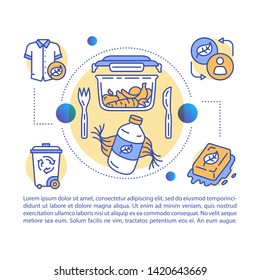 Zero waste lifestyle article page vector template. Brochure, magazine, booklet design element with linear icons and text boxes. Waste management. Print design. Concept illustrations with text space 