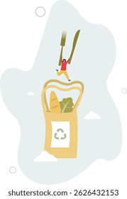Zero waste lifestyle. Character buying and using eco friendly, no plastic, reusable and recycle items. character life .