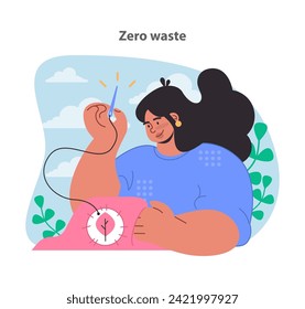 Zero waste lifestyle concept. Promoting the use of reusable materials. Mindful consumption and waste reduction strategy. Flat vector illustration.