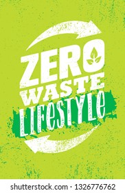 Zero Waste Lifestyle. Creative Vector Eco Green Design Element. Organic Bio Concept On Natural Rough Background