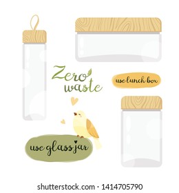 Zero waste lifestyle elements. Vector cute illustration. Reusable and recyclable eco items. Plastic free. Go green. 