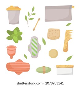 Zero waste. Lifestyle. Feminine hygiene. Recycling. Vector illustration in cartoon style.ра
