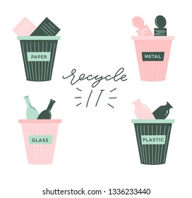 Zero waste lifestyle hand drawn elements in cute simple flat style. Vector illustration for eco life. No plastic. Refuse reduce recycle. Earth day. Save the planet