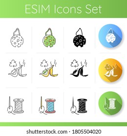 Zero Waste Lifestyle Icons Set. Linear, Black And RGB Color Styles. Eco Sponge, Food Leftovers Recycling And Repairing Clothing. Anti Consumerism Advice. Isolated Vector Illustrations