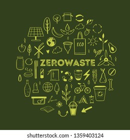 Zero waste lifestyle vector hand drawn set. Collection of ecogical and natural elements. Go green concept. Isolated objects