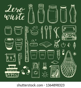 Zero waste lifestyle vector hand drawn bsckground, frame. Collection of ecogical and natural elements. Go green concept. Isolated objects