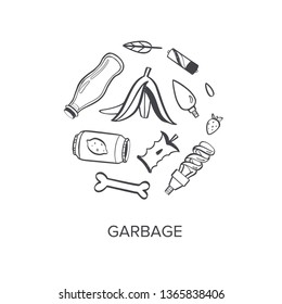 Zero waste lifestyle vector hand drawn concept . No plastic , reuse, recycle, reuse and separate garbage