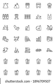 Zero waste line icons set. Waste sorting linear style symbols collection, outline signs pack. vector graphics. Set includes icons as dustbin, trash bin, recycle bin, garbage, organic, battery, plastic