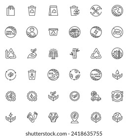 Zero waste line icons set. linear style symbols collection, outline signs pack. Zero waste vector graphics. Set includes icons as refuse, reuse, reduce, recycle, green energy, eco friendly, organic