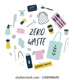 Zero waste living. Vector hand drawn objects