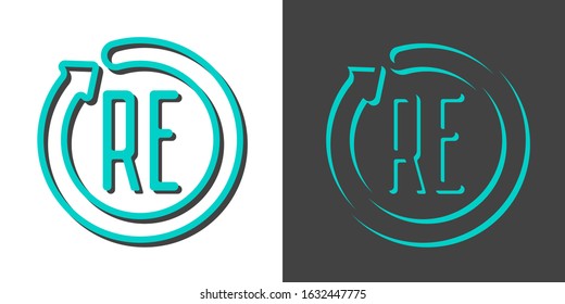 Zero waste logo concept. RE in circle arrow. reuse refuse recharge refill recycle circular flat outline icon vector. Strict style emblem for  product package