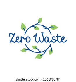 Zero Waste logo design template. Vector line eco icon label with leaves. No Plastic and Go Green concept with circle plant. Calligraphic symbol illustration of  Refuse Reduce Reuse Recycle Rot