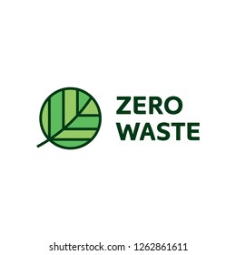 Zero Waste logo design template. Vector illustration of  Refuse Reduce Reuse Recycle Rot. Line art icon label with round leaf. No Plastic and Go Green concept with circle plant