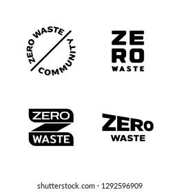 Zero Waste logo design template set. Vector icon labels with lettering and typography. No Plastic and Go Green symbol concept. Eco friendly illustrations of  Refuse Reduce Reuse Recycle Rot