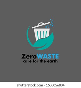 zero waste logo icon for earth day symbol with bin and leaf illustration