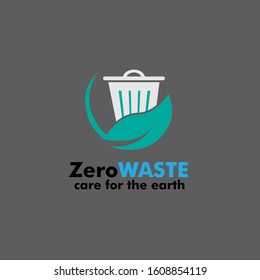 zero waste logo icon for earth day symbol with bin and leaf illustration