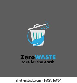 zero waste logo icon for earth day symbol with bin and leaf illustration