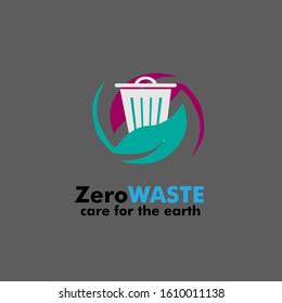 zero waste logo icon for earth day symbol with bin and leaf illustration