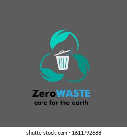 zero waste logo icon for earth day symbol with bin and leaf illustration