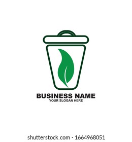 zero waste logo icon for earth day symbol with bin and leaf illustration
