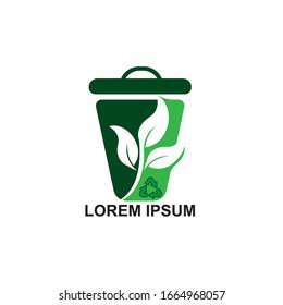 zero waste logo icon for earth day symbol with bin and leaf illustration
