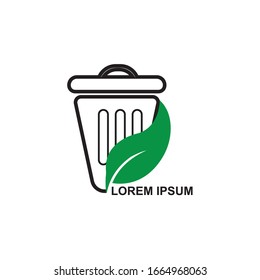 icono del logotipo de basura cero para el símbolo del día de la Tierra con ilustración de bin y hoja
