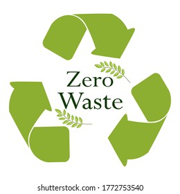 Null-Abfall-Logo oder -Zeichen. Eco-Abzeichen, Tag für den Einkauf, kein Plastikmarkt, Produktverpackungen und. Blätter, Äste, Pflanzenerzeugnisse mit Schrift. Vektororganische Design-Vorlage.