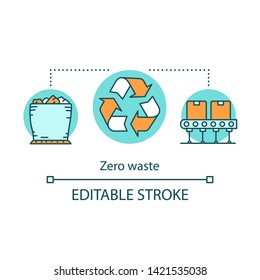 Zero waste manufacturing concept icon.Environment care. Garbage recycling industry. Trash reducing plant idea thin line illustration. Waste management Vector isolated outline drawing. Editable stroke