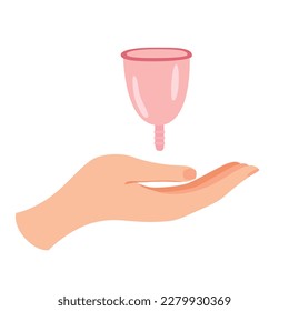 Zero waste menstrual cups in hand. Eco protection for women in critical days. Vector illustration